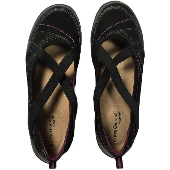 Earth Origins Shoes Arleen Slip-Ons Leather Black Cross Strap‎ Flats Women's 7.5 - Picture 10 of 10